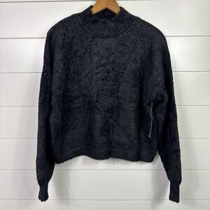 Wild Fable Sparkle Mock Neck Cropped Pullover Sweater Black sz L